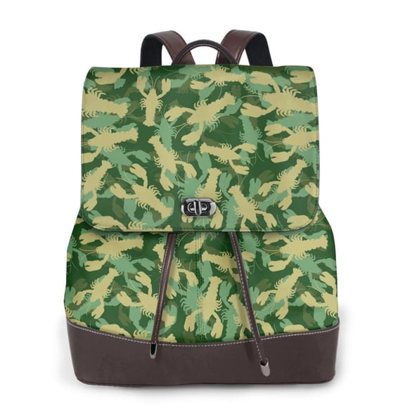 Defioc Crayfish Army Print PU Leather Backpack,Backpack Purse for Women Fashion Multipurpose Design Handbag Ladies Bags Travel Backpack