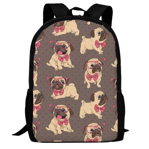 Defioc Cut Pug Pattern Carry on Backpack,16.5x12.5x5.5 Personal Item Bag Carry On Backpack Water Resistant Lightweight Daypack