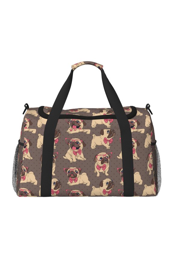 Cut Pug Print Hand Travel Bag - Foldable Travel Duffel Bags for Men Women -Sport Gym Bag - Overnight Travel Duffel Bag - Adjustable Shoulder Strap