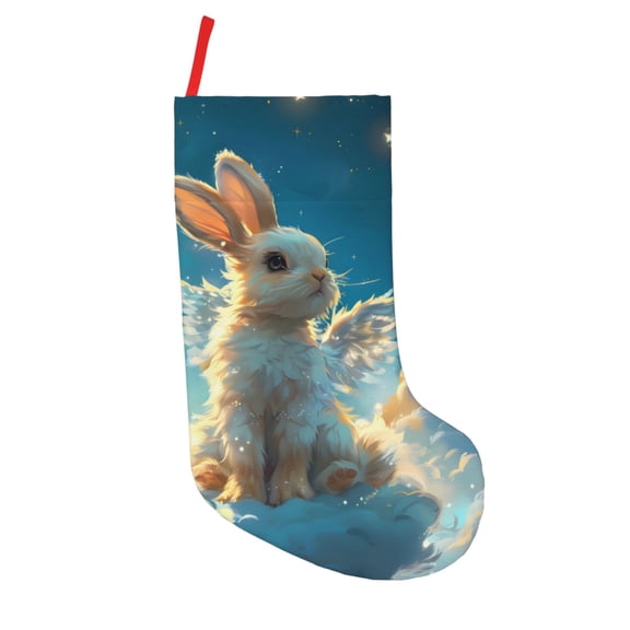 Defioc Cute Angel Winged Rabbit for Christmas Stockings 18" Personalized Holiday Stocking for Family, Farmhouse Decor, Xmas Tree Decoration, 1 Pack