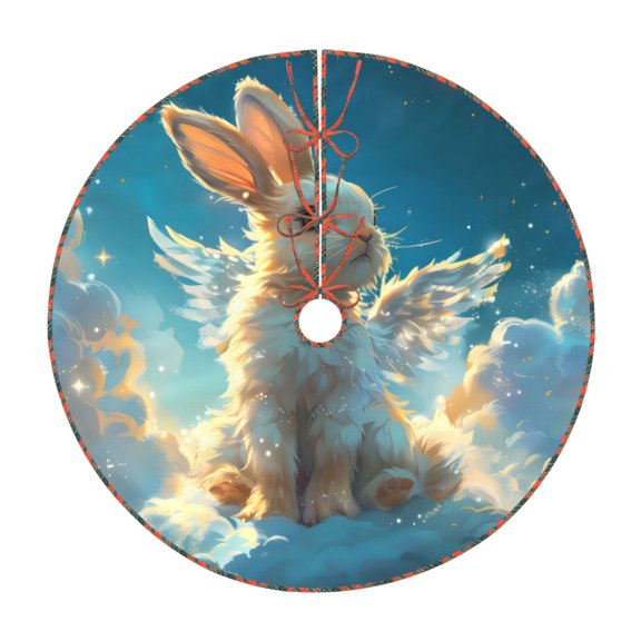 Defioc Cute Angel Winged Rabbit for Christmas Tree Skirt Snowman Xmas Tree Skirt Farmhouse Christmas Decorations Tree Mat for Holiday Party Decor-30"