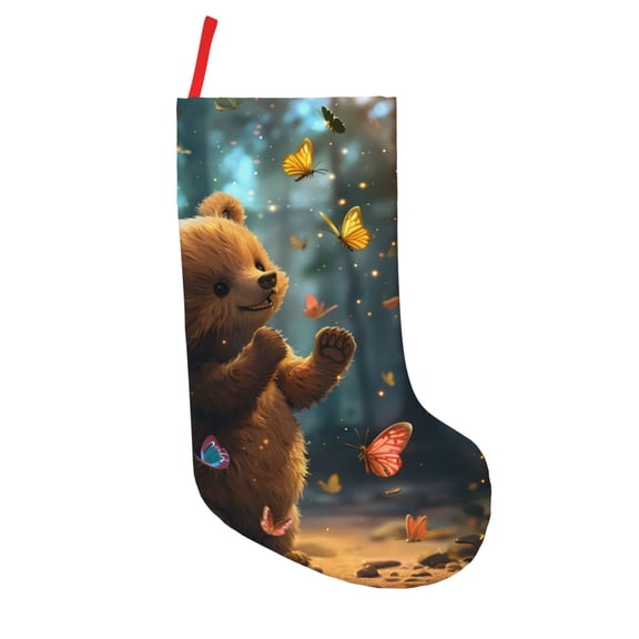 Defioc Cute Butterfly Bear for Christmas Stockings 18" Personalized Holiday Stocking for Family, Farmhouse Decor, Xmas Tree Decoration, 1 Pack