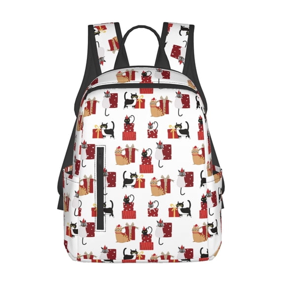 Defioc Cute Cat And Christmas Gift Pattern Travel Laptop Backpack,Lightweight Backpack Travel Hiking Daypack Backpack Work Bag for Men Women