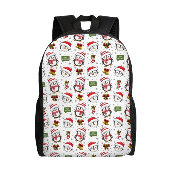 Defioc Cute Christmas Hat Penguin A Print Backpack -Travel,or Work Bookbag Daypacks with 15-Inch Laptop Sleeve and Dual Water Bottle Pockets