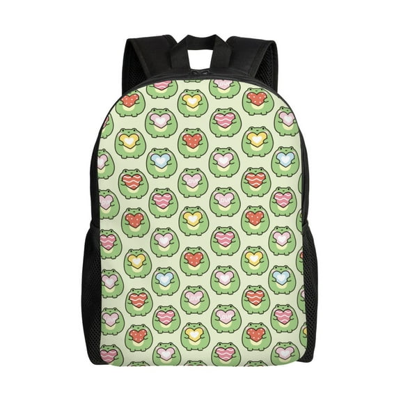 Defioc Cute Chubby Frog Print Backpack -Travel,or Work Bookbag Daypacks with 15-Inch Laptop Sleeve and Dual Water Bottle Pockets