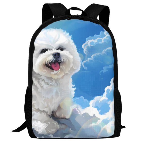 Defioc Cute Cloud Bichon Frise Pattern Carry on Backpack,16.5x12.5x5.5 Personal Item Bag Carry On Backpack Water Resistant Lightweight Daypack