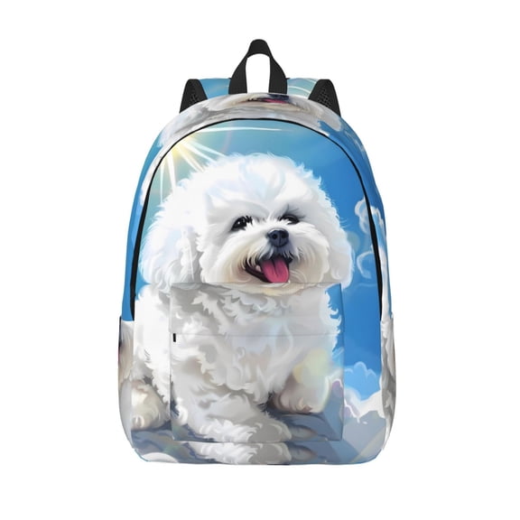 Defioc Cute Cloud Bichon Frise for Canvas Backpack,Travel Rucksack Unisex Knapsack Laptop Backpack for Work & College -Medium