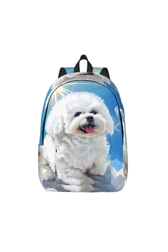 Cute Cloud Bichon Frise for Canvas Backpack,Travel Rucksack Unisex Knapsack Laptop Backpack for Work & College -Medium
