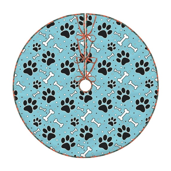 Defioc Cute Dog Footprints for Christmas Tree Skirt Snowman Xmas Tree Skirt Farmhouse Christmas Decorations Tree Mat for Holiday Party Decor-30"