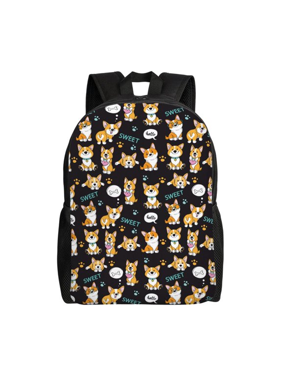 Cute Dogs Corgi Print Backpack -Travel,or Work Bookbag Daypacks with 15-Inch Laptop Sleeve and Dual Water Bottle Pockets