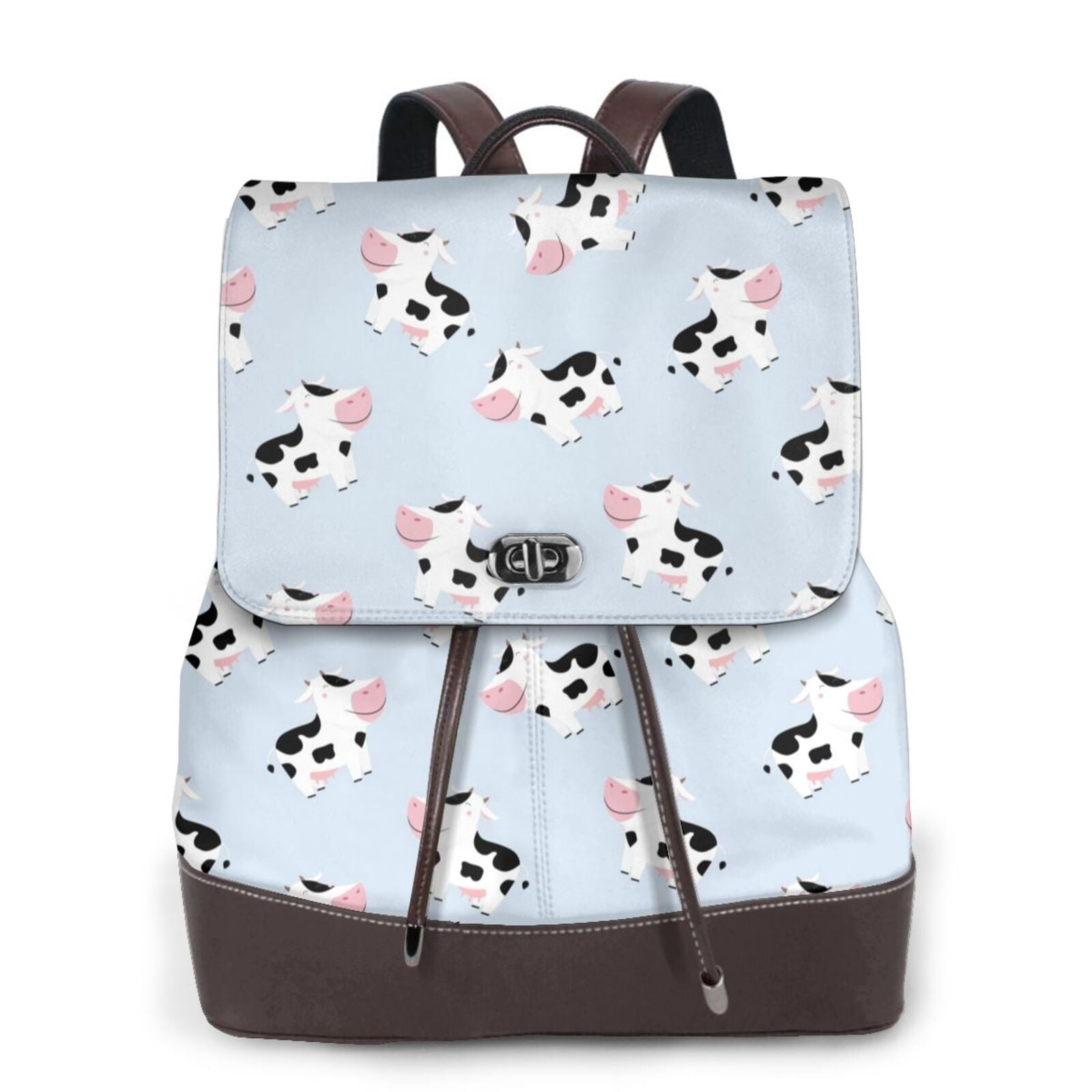 Defioc Cute Farm Cow Print PU Leather Backpack,Backpack Purse for Women Fashion Multipurpose Design Handbag Ladies Bags Travel Backpack
