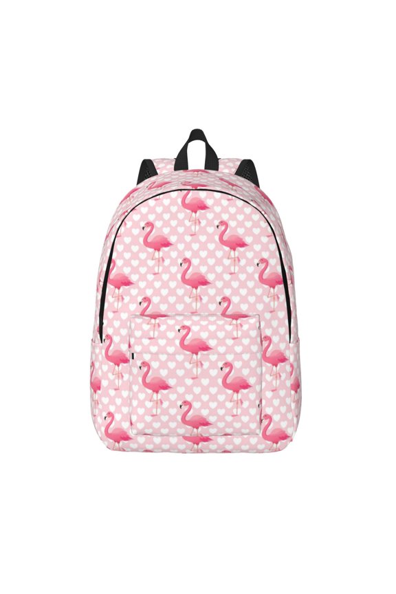 Cute Flamingo with Heart for Canvas Backpack,Travel Rucksack Unisex Knapsack Laptop Backpack for Work & College -Small