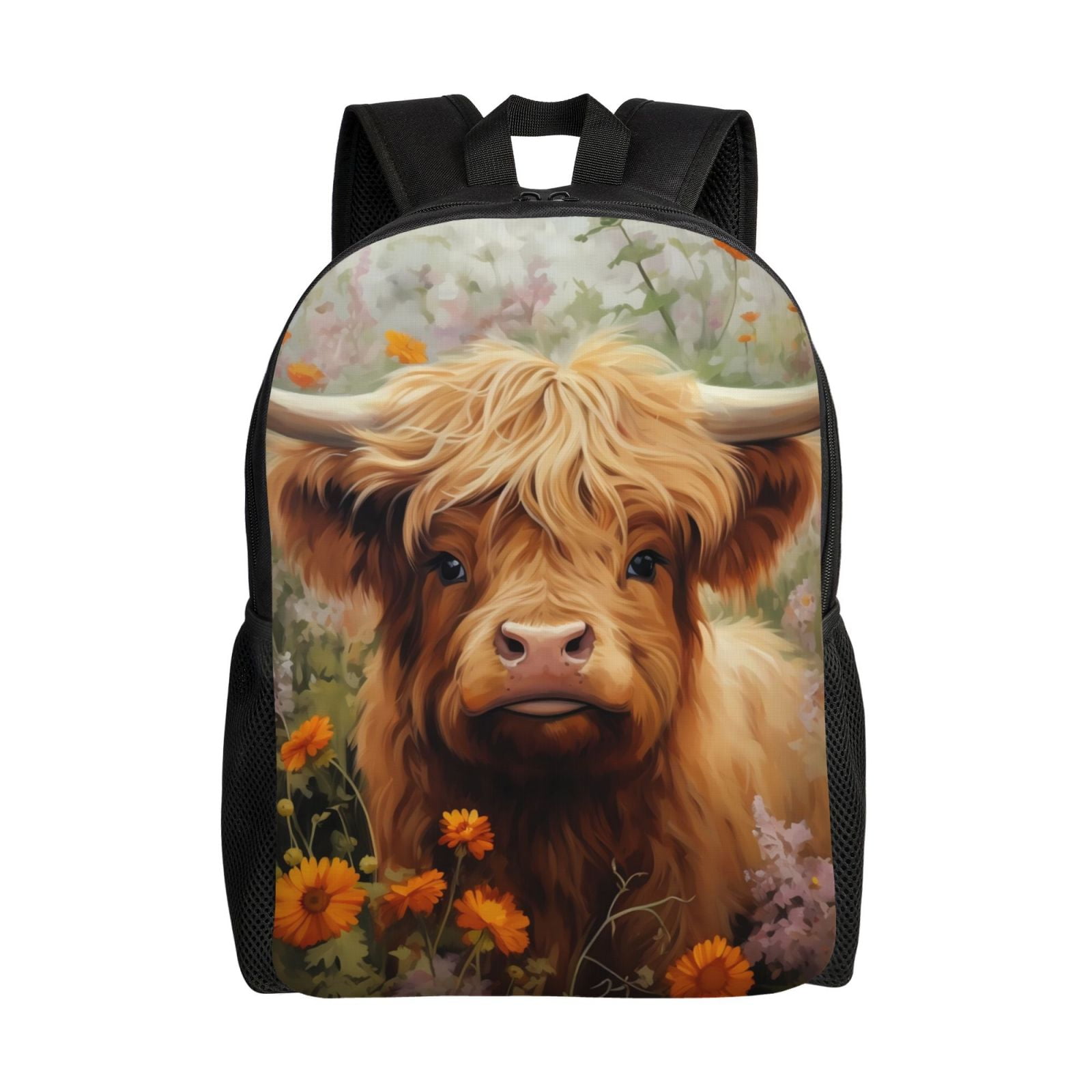 Defioc Cute Floral Cow Print Backpack -Travel,or Work Bookbag Daypacks with 15-Inch Laptop Sleeve and Dual Water Bottle Pockets