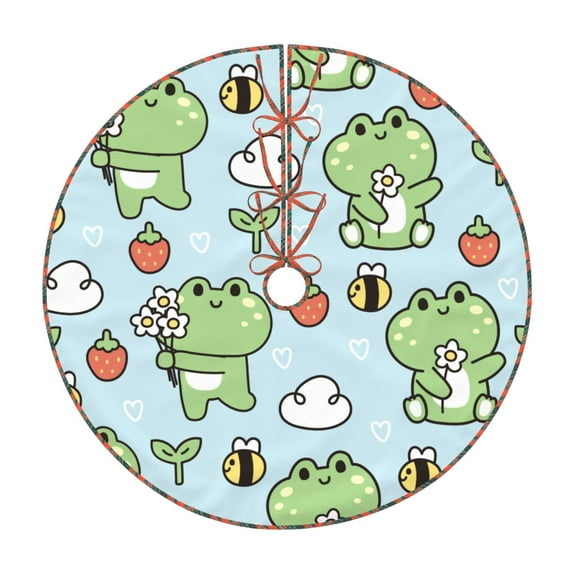 Defioc Cute Floral Frog for Christmas Tree Skirt Snowman Xmas Tree Skirt Farmhouse Christmas Decorations Tree Mat for Holiday Party Decor-36"
