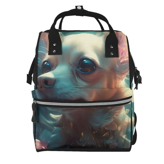 Defioc Cute Flower Chihuahua Puppy for Baby Diaper Bag Backpack - Baby Bag for Boys & Girls - Diaper Backpack - Large Travel Diaper Bags- Baby Registry Search & Shower Gifts