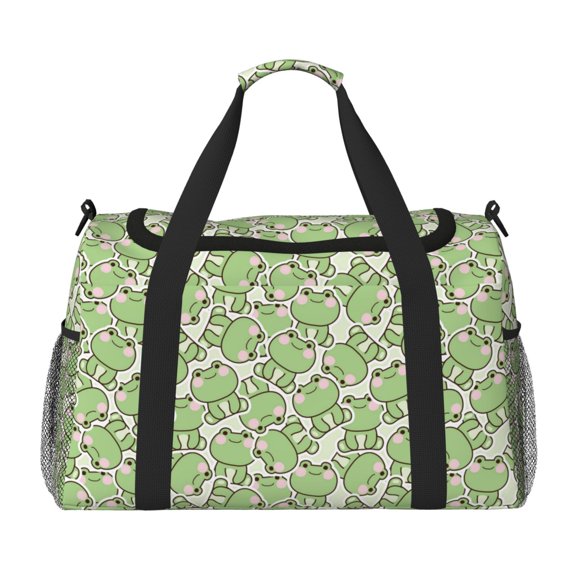 Defioc Cute Frog Print Hand Travel Bag - Foldable Travel Duffel Bags for Men Women -Sport Gym Bag - Overnight Travel Duffel Bag - Adjustable Shoulder Strap