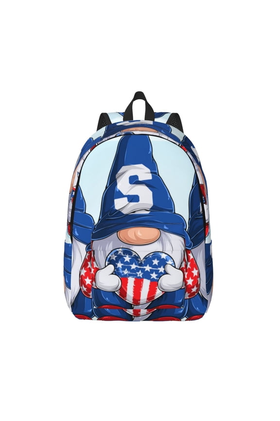 Cute Gnomes in USA for Canvas Backpack,Travel Rucksack Unisex Knapsack Laptop Backpack for Work & College -Medium