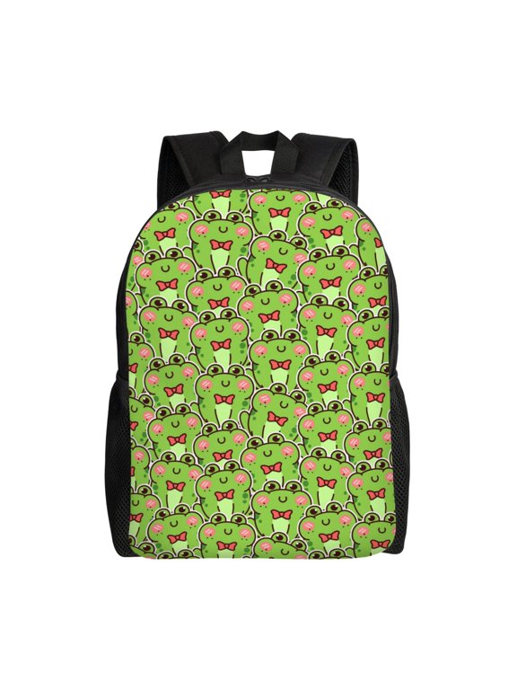 Cute Green Frog Print Backpack -Travel,or Work Bookbag Daypacks with 15-Inch Laptop Sleeve and Dual Water Bottle Pockets