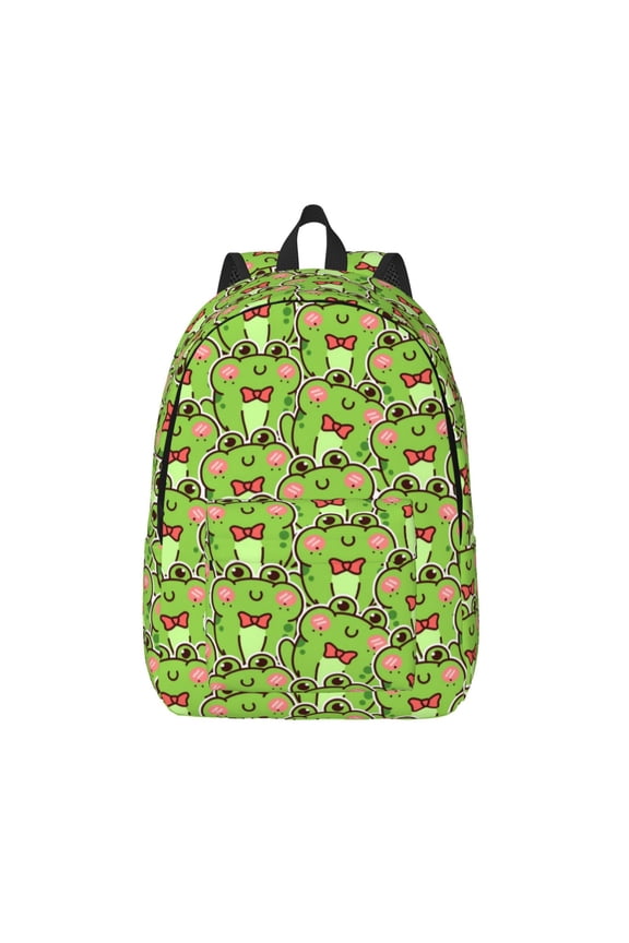 Cute Green Frog for Canvas Backpack,Travel Rucksack Unisex Knapsack Laptop Backpack for Work & College -Small