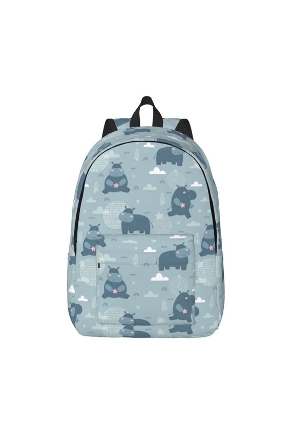 Cute Hippopotamus for Canvas Backpack,Travel Rucksack Unisex Knapsack Laptop Backpack for Work & College -Medium