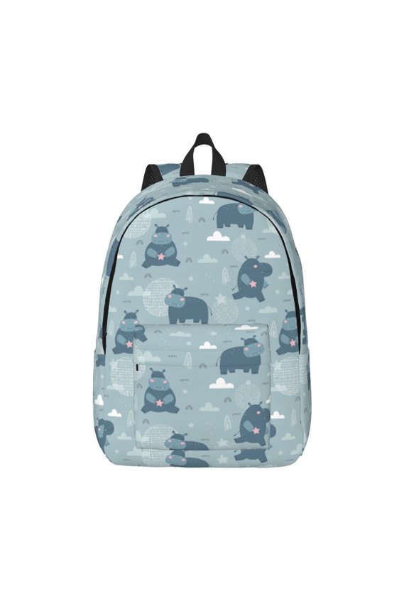 Cute Hippopotamus for Canvas Backpack,Travel Rucksack Unisex Knapsack Laptop Backpack for Work & College -Small