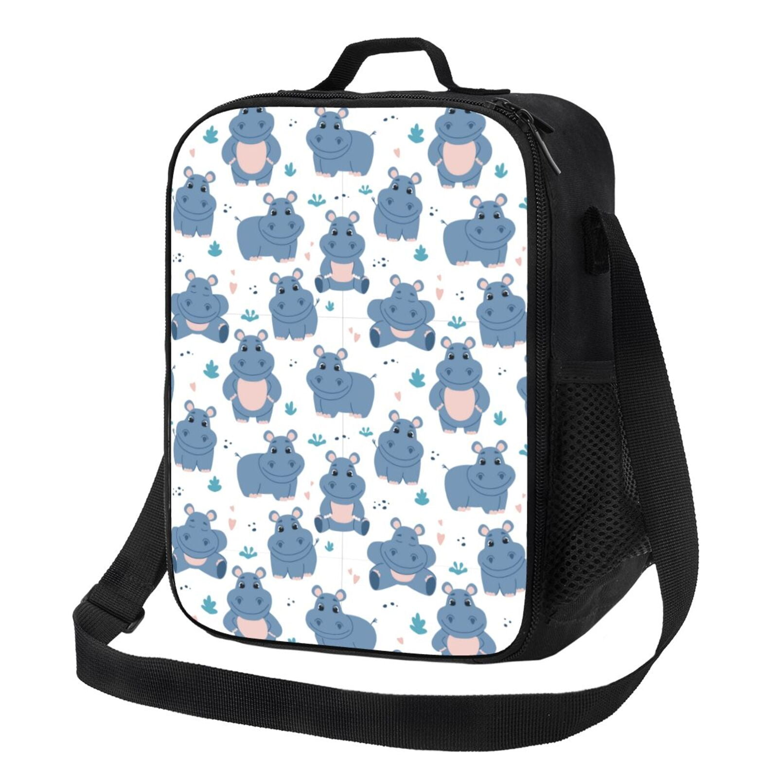 Defioc Cute Hippos Print Lunch Box for Men & Women, Insulated Lunch Bag Thickened Thermal Leakproof Lunch Tote Bag for Adult Office Travel Picnic
