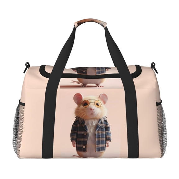 Defioc Cute Mouse In Glasses Print Hand Travel Bag - Foldable Travel Duffel Bags for Men Women -Sport Gym Bag - Overnight Travel Duffel Bag - Adjustable Shoulder Strap