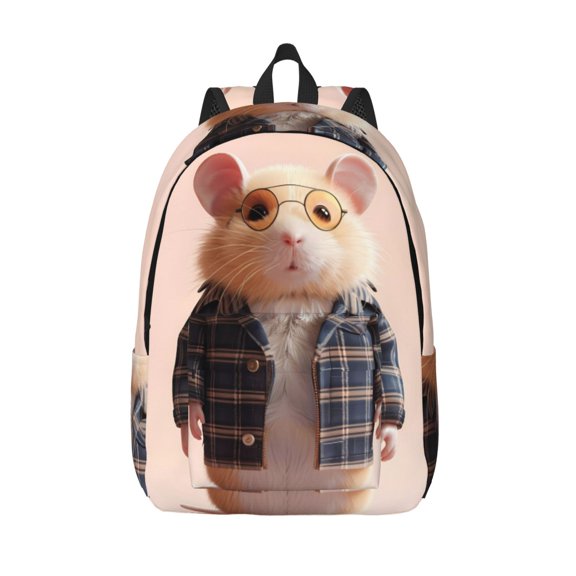 Defioc Cute Mouse In Glasses for Canvas Backpack,Travel Rucksack Unisex Knapsack Laptop Backpack for Work & College -Small