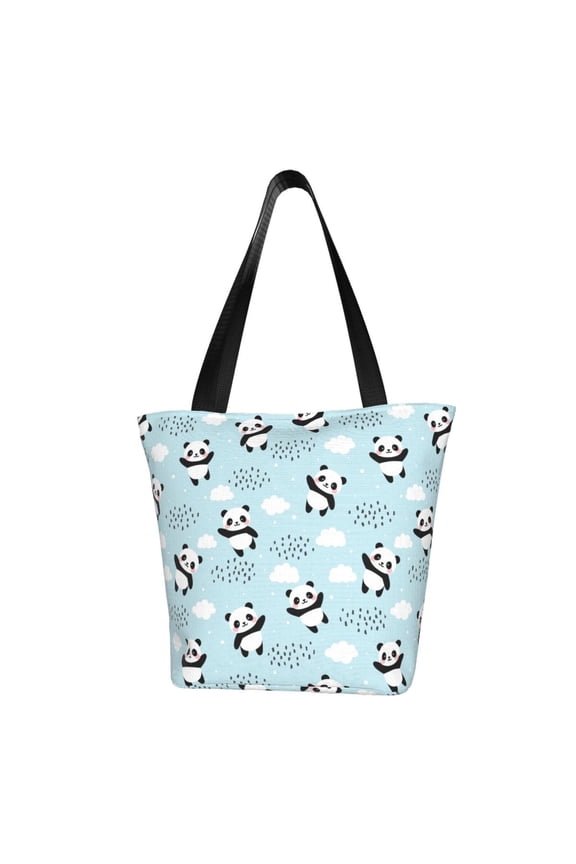Cute Panda Bear Print Tote Bag for Women,Shoulder Bag with Zipper Casual Tote's Handbag Big Capacity Shoulder Bag with Inner Pocket Fit for Shopping,Office,Travel