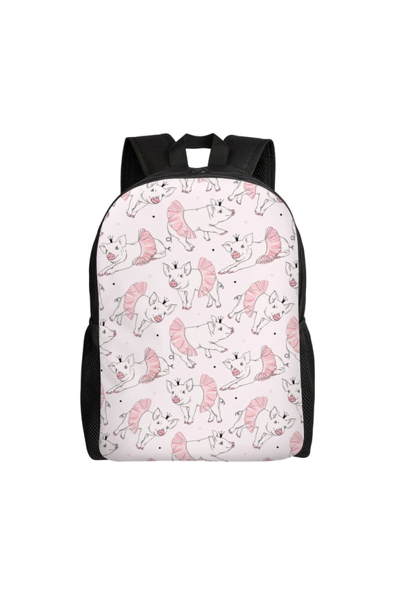 Cute Piggy Ballerina Print Backpack -Travel,or Work Bookbag Daypacks with 15-Inch Laptop Sleeve and Dual Water Bottle Pockets