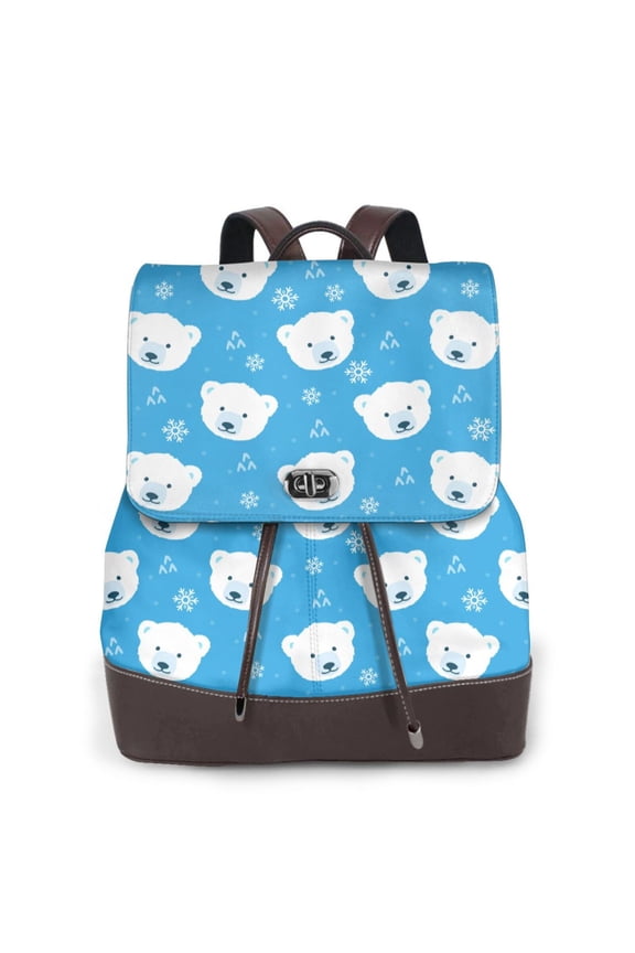 Cute Polar Bear Print PU Leather Backpack,Backpack Purse for Women Fashion Multipurpose Design Handbag Ladies Bags Travel Backpack