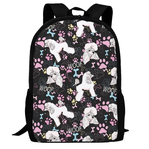 Defioc Cute Poodle Dog Pattern Carry on Backpack,16.5x12.5x5.5 Personal Item Bag Carry On Backpack Water Resistant Lightweight Daypack