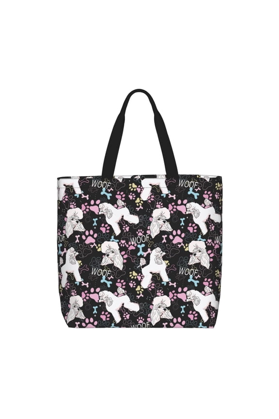 Cute Poodle Dog Pattern Tote Bag for Women,Large Capacity Tote Bag with Zipper Casual Shoulder Handbags Shopping Bag