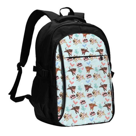 Defioc Cute Pug Dogs for Travel Backpack for Women,15.6 inch Laptop Backpack Carry On Backpack Personal Item Travel Bag Daypack for School Weekender Business Trip