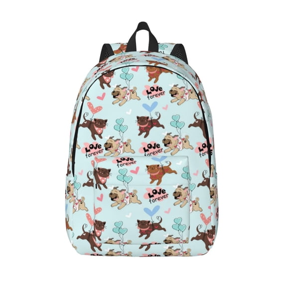 Defioc Cute Pug Dogs for Canvas Backpack,Travel Rucksack Unisex Knapsack Laptop Backpack for Work & College -Small