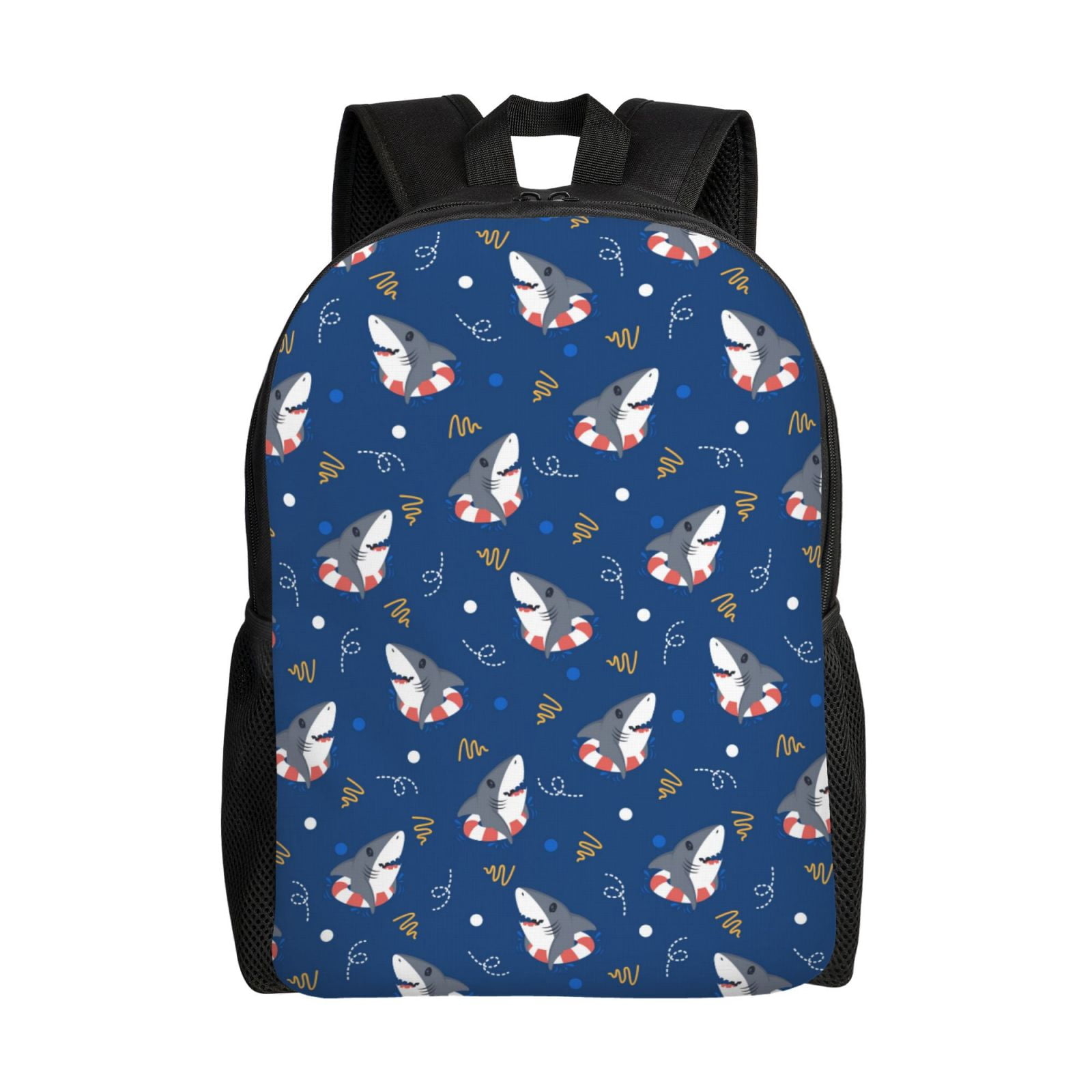 Trendy Shark Print School Backpack For Teens - Felt & Polyester Bag With Laptop Compartment - View #6