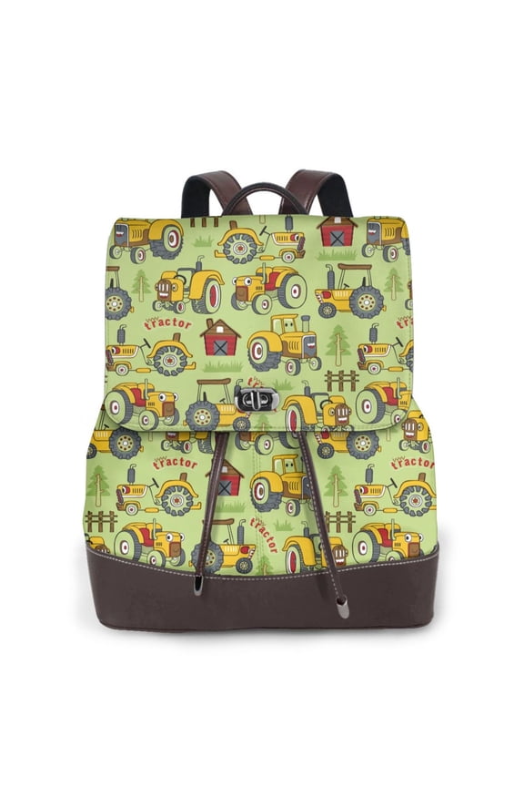 Cute Tractor Print PU Leather Backpack,Backpack Purse for Women Fashion Multipurpose Design Handbag Ladies Bags Travel Backpack