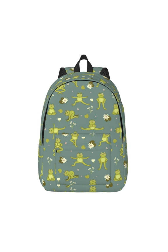 Cute Yoga Frogs for Canvas Backpack,Travel Rucksack Unisex Knapsack Laptop Backpack for Work & College -Medium