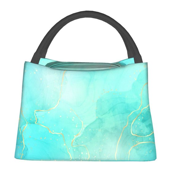 Defioc Cyan Mint Marble Print Lunch Bag for Women Men,Insulated Lunch Bag Leakproof Cooler Tote Bag Organizer for Work Picnic or Travel