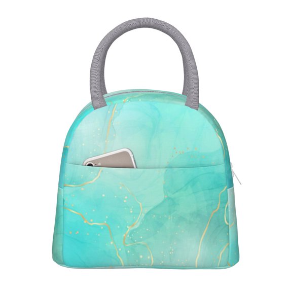 Defioc Cyan Mint Marble Print LunchBag for Women and Men - Leakproof Cooler Tote Bag Organizer - Reusable Lunch Box for Office/Picnic/Hiking/Beach