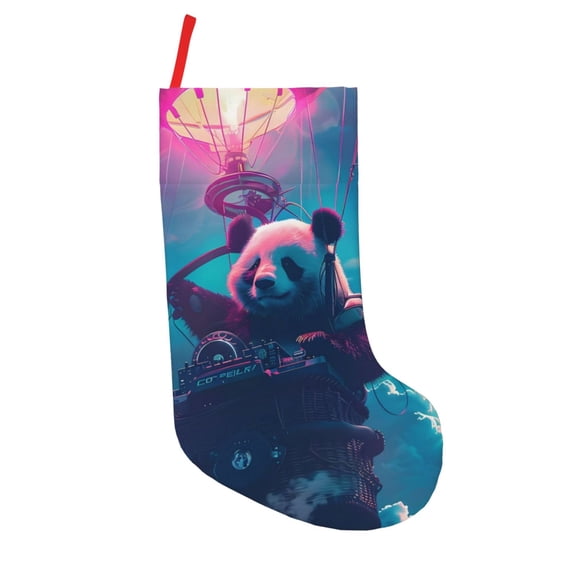 Defioc DJ Panda Hot Air Balloon for Christmas Stockings 18" Personalized Holiday Stocking for Family, Farmhouse Decor, Xmas Tree Decoration, 1 Pack