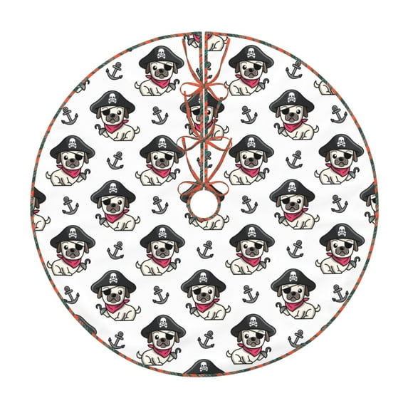 Defioc DOG IS WEARING PIRATE COSTUME for Christmas Tree Skirt Snowman Xmas Tree Skirt Farmhouse Christmas Decorations Tree Mat for Holiday Party Decor-30"
