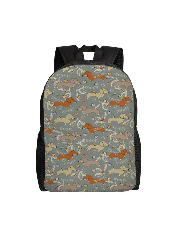 Dachshund Dog Bird Print Backpack -Travel,or Work Bookbag Daypacks with 15-Inch Laptop Sleeve and Dual Water Bottle Pockets