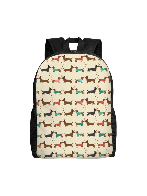 Dachshund Dog Print Backpack -Travel,or Work Bookbag Daypacks with 15-Inch Laptop Sleeve and Dual Water Bottle Pockets