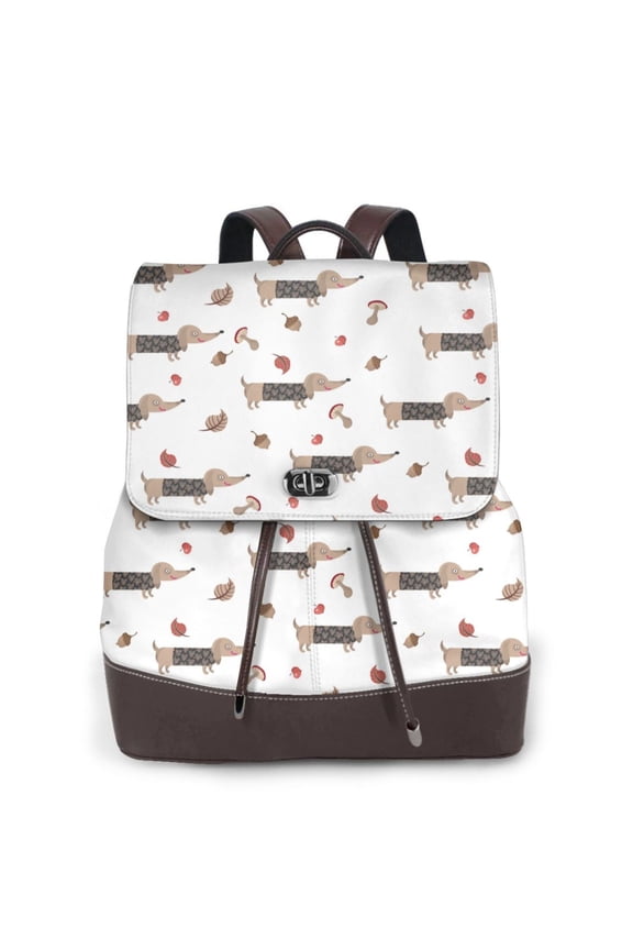 Dachshund Dog Print PU Leather Backpack,Backpack Purse for Women Fashion Multipurpose Design Handbag Ladies Bags Travel Backpack