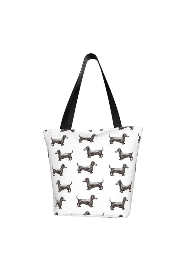 Dachshund Dog Puppy Print Tote Bag for Women,Shoulder Bag with Zipper Casual Tote's Handbag Big Capacity Shoulder Bag with Inner Pocket Fit for Shopping,Office,Travel