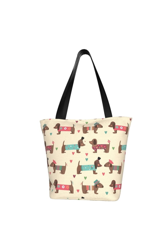 Dachshund Dog Puppy Print Tote Bag for Women,Shoulder Bag with Zipper Casual Tote's Handbag Big Capacity Shoulder Bag with Inner Pocket Fit for Shopping,Office,Travel