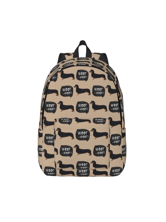 Dachshund Dog Woof for Canvas Backpack,Travel Rucksack Unisex Knapsack Laptop Backpack for Work & College -Small