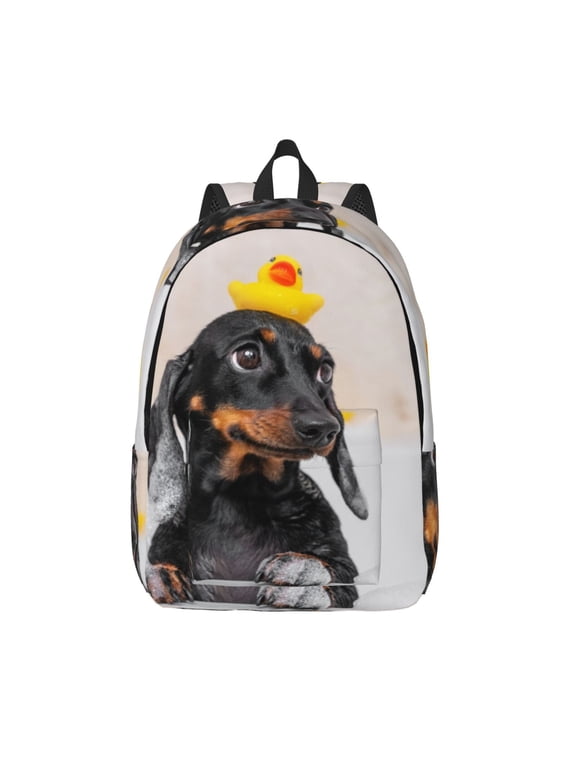 Dachshund Sitting in Bathtub for Canvas Backpack,Travel Rucksack Unisex Knapsack Laptop Backpack for Work & College -Small