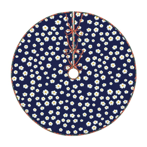 Defioc Daisies Flowers for Christmas Tree Skirt Snowman Xmas Tree Skirt Farmhouse Christmas Decorations Tree Mat for Holiday Party Decor-30"